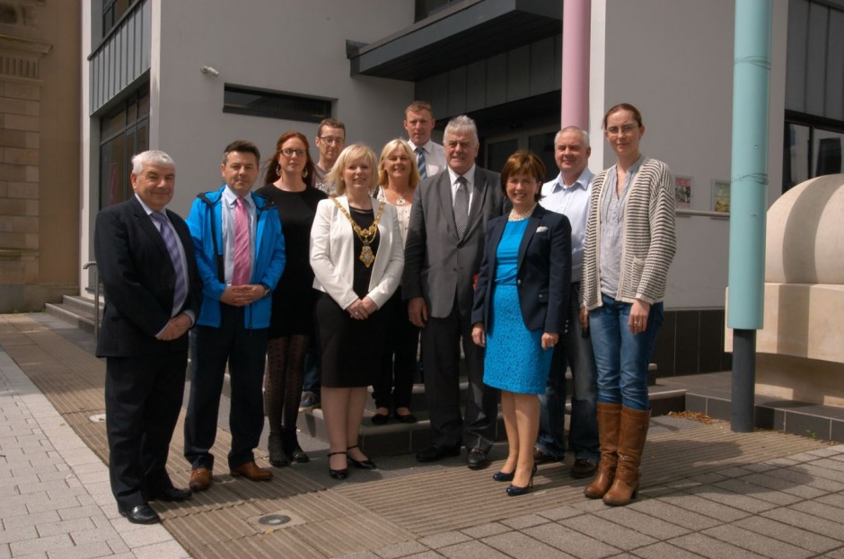 Causeway Coast and Glens Borough Councilâ€™s European Union Funding Event was held at Councilâ€™s Roe Valley Arts and Cultural Centre on Friday 26th June. The Mayor of Causeway Coast and Glens Borough Council, Councillor Michelle Knight-McQuillan, invited Members of the European Parliament to engage with elected members and staff to discuss opportunities under the new EU Structural Funds for the period 2014-2020.  Pictured is Mayor of Causeway Coast and Glens Borough Council, Michelle Knight-McQuillan with Jim Nicholson MEP, Diane Dodds MEP and Causeway Coast and Glens councillors.