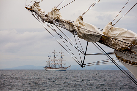 Some of the Tall Ships pictured travelling through the Causeway Coast and Glens Borough before setting sail off from Portrush on Monday 6th July, following five days of maritime events in Northern Ireland. For further information visit www.causewaycoastandglens.gov.uk. 