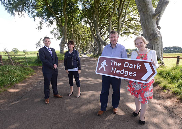 The Mayor of the Causeway Coast and Glens Borough Council, Councillor Michelle Knight-MicQuillan arrived at the Dark Hedges to experience one of the Boroughâ€™s and Northern Irelandâ€™s, finest tourism location of all times. Supported by Minister for Social Development, Mervyn Storey MLA, Carol Oâ€™Kane of the Causeway Coast Heritage Trust and Colin Tweed of the Hedges Hotel, the team have been working together to secure opportunities for this area of tourism. For further information on the Dark Hedges and other tourism attractions within the Causeway Coast and Glens Borough, visit www.visitcausewaycoastandglens.com.