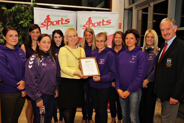 Causeway Coast and Glens Borough Coleraine Sports Council Local Sports Awards took place at Cloonavin Coleraine on the 12th October. Pictured with Mayor of Causeway Coast and Glens Borough Council, Councillor Michelle Knight McQuillan is Springwell Running Club â€“ Ladies Cross Country Team (ultra running/adventure racing), who was awarded the Senior Team prize and Stephen Graham from Coleraine Sports Council. For further details on Causeway Coast and Glens Borough Councilâ€™s sports programmes visit www.causewaycoastandglens.gov.uk. 