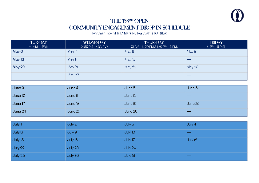 153rd Open Community Drop In Days