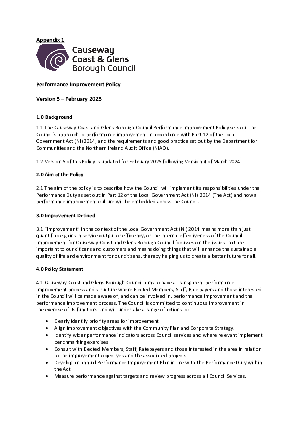 Performance Improvement Policy 2025