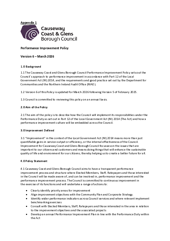 Performance Improvement Policy 2026