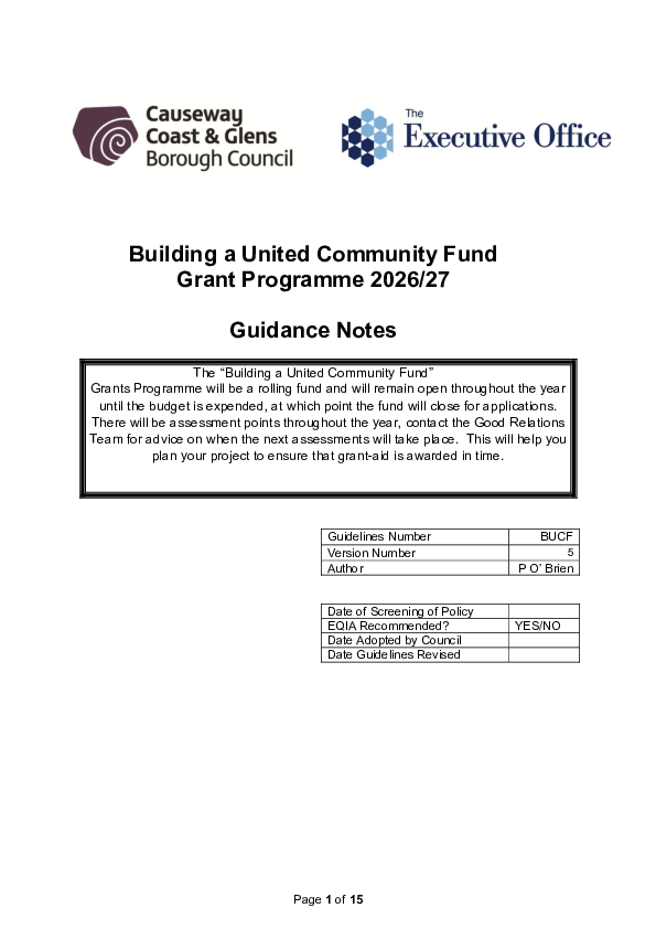 Building a United Community Fund Grant Programme 2026/27 Guidance Notes