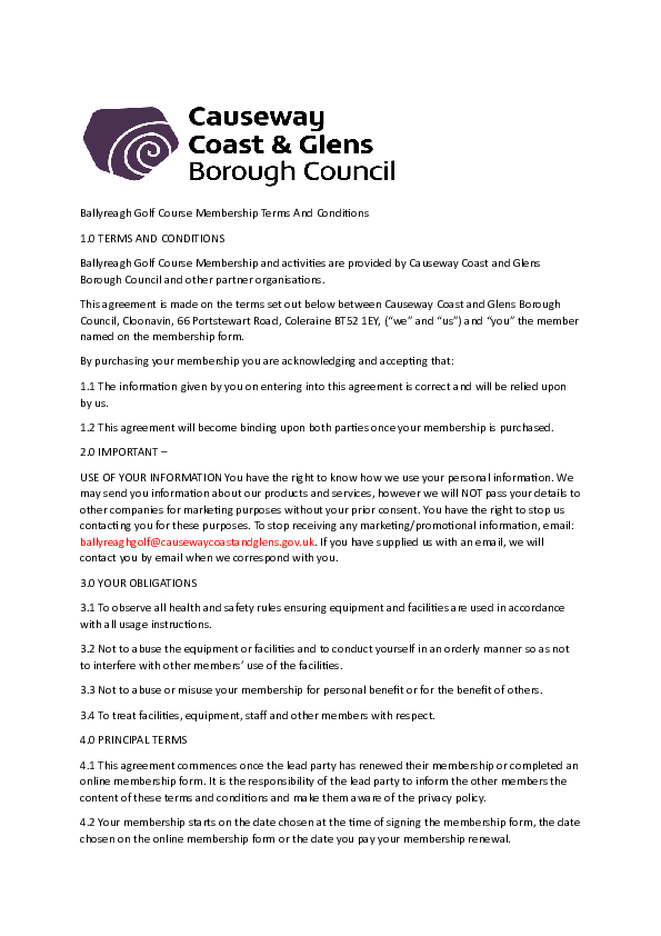 Ballyreagh Golf Course Terms & Conditions