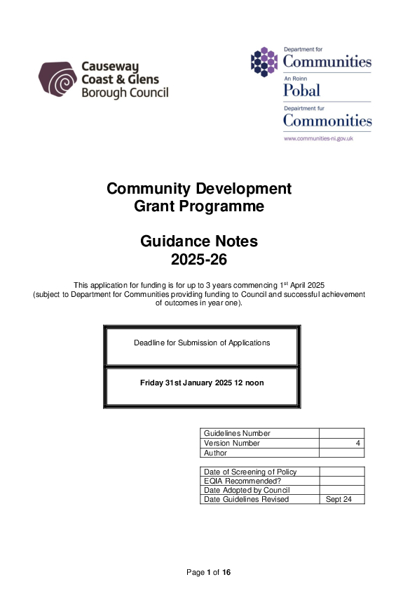 Community Development Support Grant Guidance Notes 2025-26