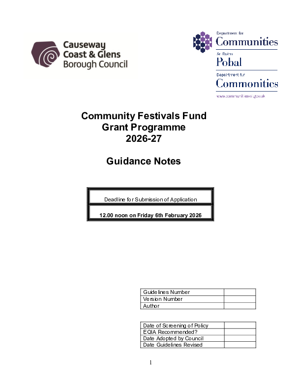 Community Festival Fund 2026-27 Guidance Notes