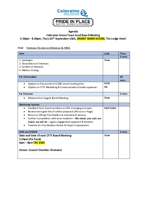 CFTF Board Meeting Agenda 24 09 26
