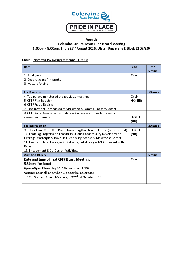 CFTF Board Meeting Agenda 27 08 26