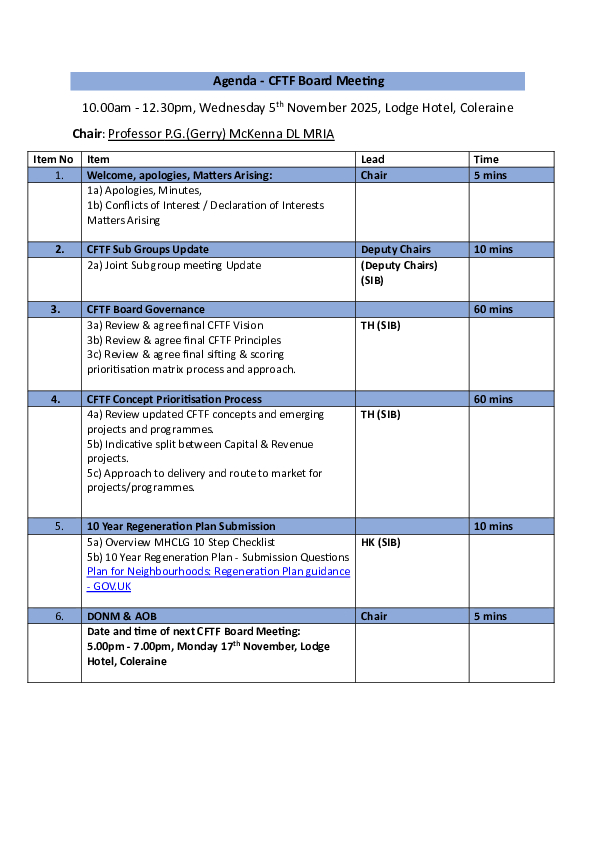 CFTF Board Meeting Agenda 5th November 2025 002