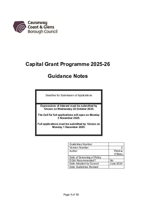 Guidance Notes -Capital Grants Programme 25-26