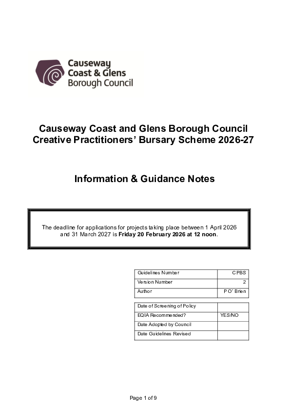 Creative Practitioners Bursary Scheme 2026-27 Guidance Notes