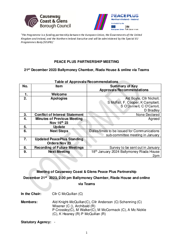 December 2023 PEACEPLUS Partnership Minutes
