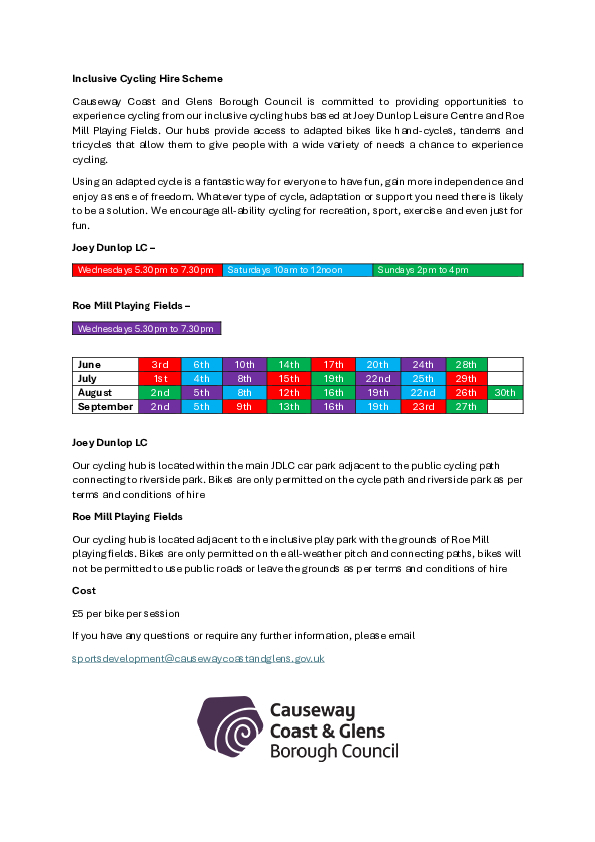 Inclusive Cycling Schedule