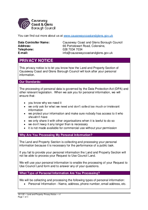 Land & Property Privacy Notice