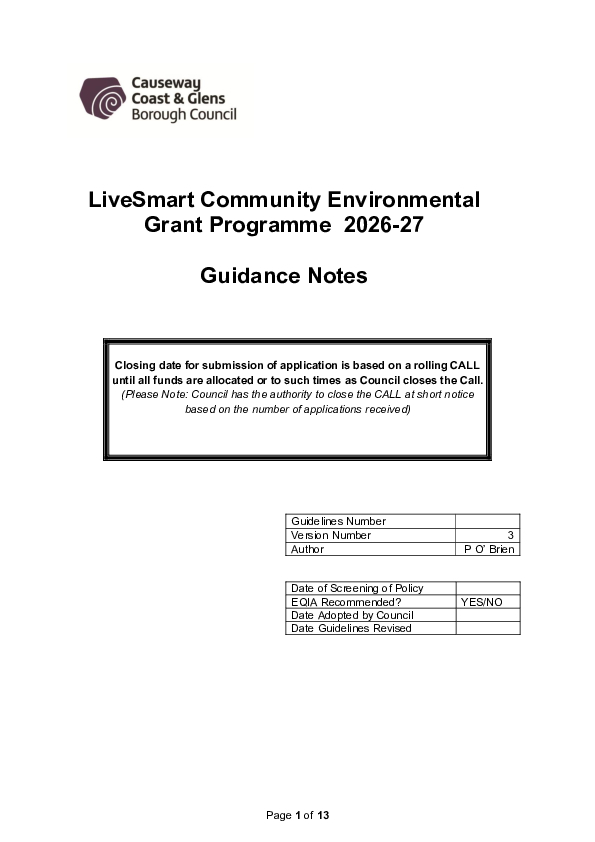 LiveSmart Community Environmental Grant 2026-27 Guidance Notes