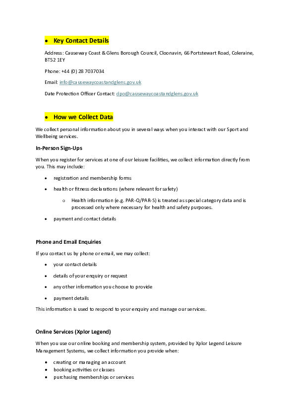 Privacy Notice - Sport & Wellbeing 2026