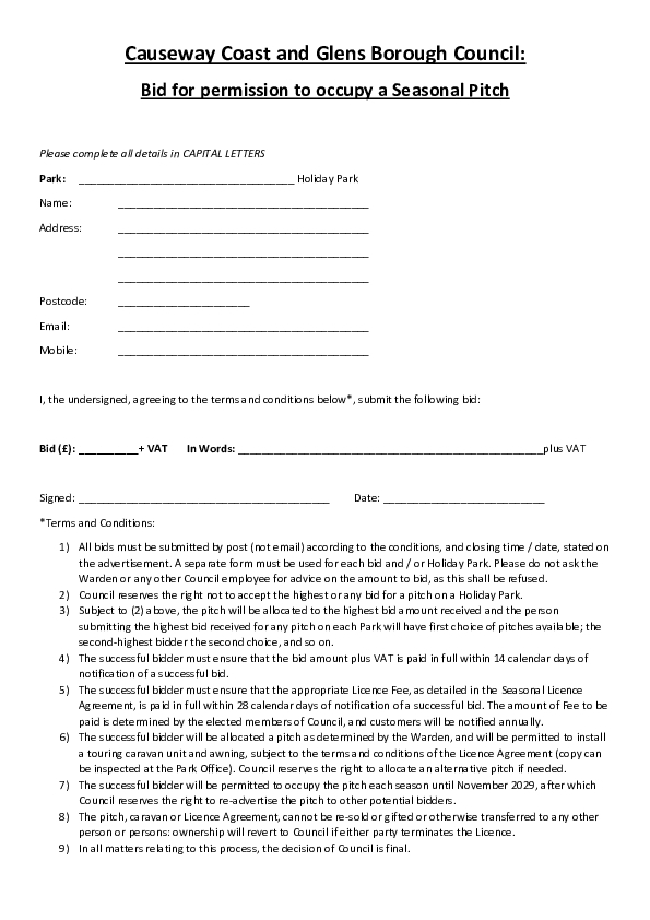 SEASONAL Pitch Bid Form
