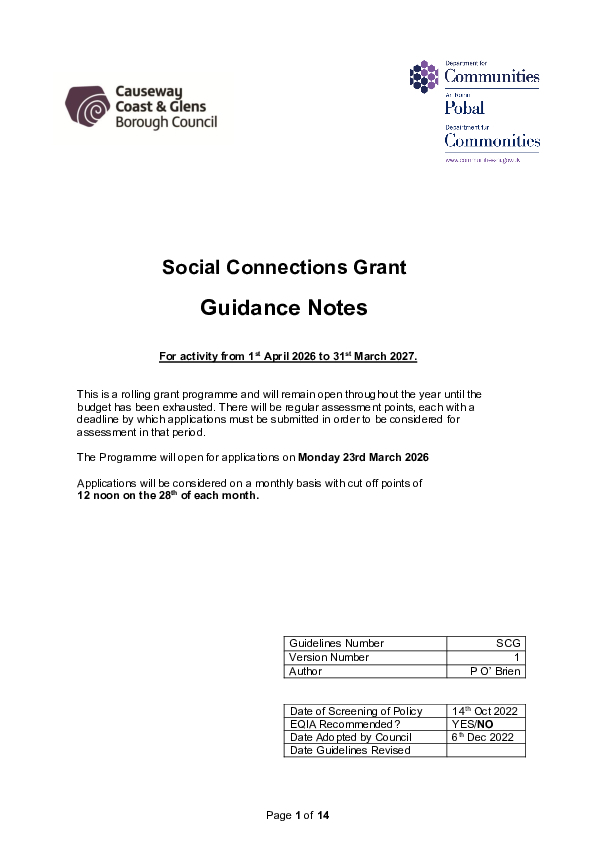 Social Connections Grant Guidance Notes