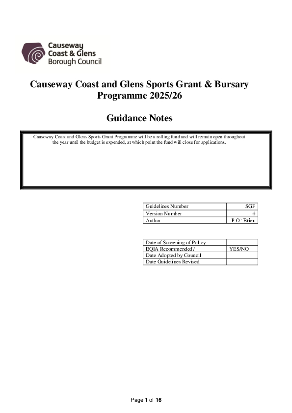 Sports Grant & Bursary Programme 2025-26 Guidance Notes