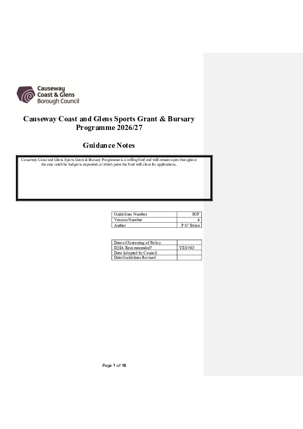 Sports Grant & Bursary Programme 2025-26 Guidance Notes