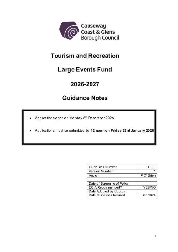 Tourism & Large Events 2026-27 Guidance Notes
