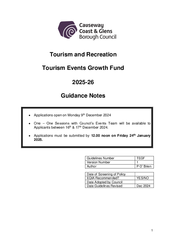 Tourism Recreation Growth Events Fund Guidance Notes 25-26