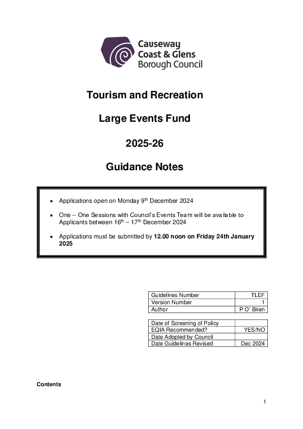 Tourism Recreation Large Events Fund Guidance Notes 2025-26