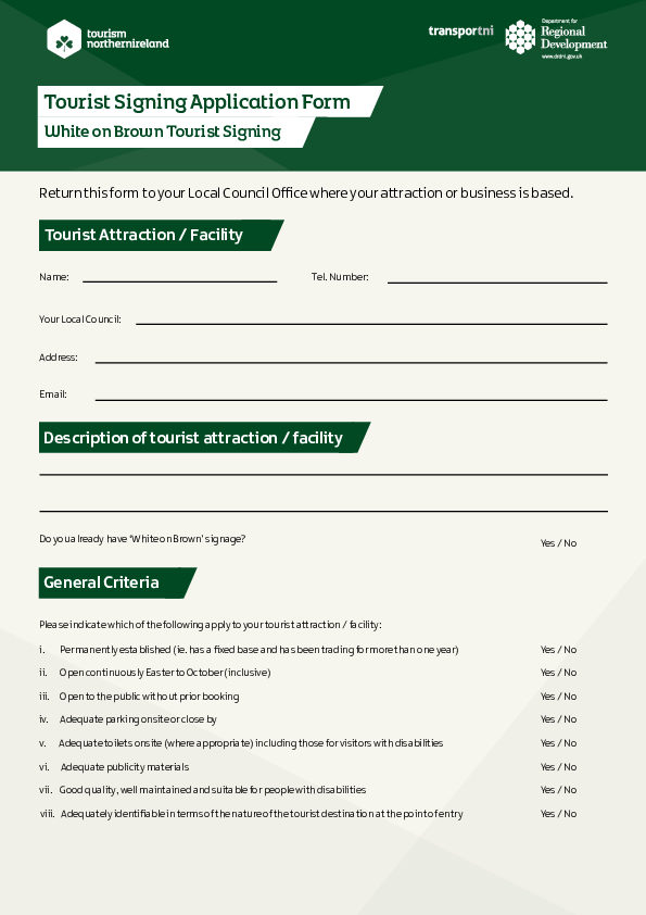 Tourist Signage Application Form