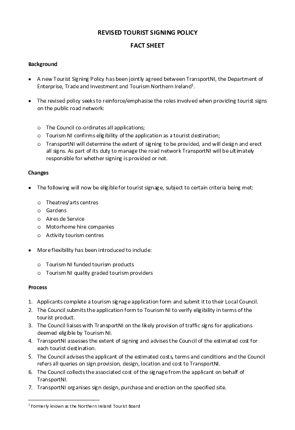 Tourist Signage Policy Fact Sheet