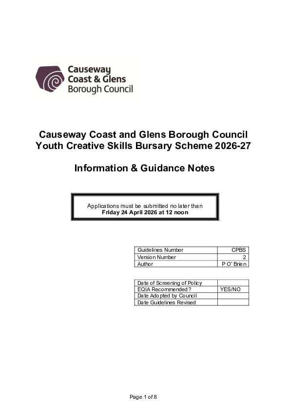 Youth Creative Bursary Scheme 2026-27 Guidance Notes