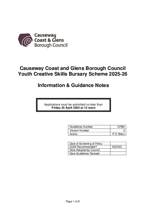 Youth Creative Skills Bursary Guidance Notes 2025-26