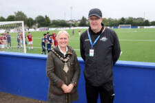 Mayor of Causeway Coast and Glens Borough Council Councillor Dawn Huggins with Limavady Showgrounds Ground Coordinator.