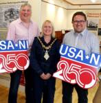 Pictured at the launch of Causeway Coast and Glens Borough Council's USA250 programme are (left to right): Councillor Richard Holmes; the Mayor of Causeway Coast and Glens Borough Council, Councillor Dawn Huggins; and Alderman Aaron Callan, Chair of the USA250 Working Group