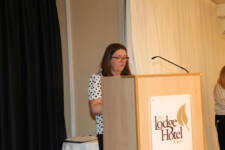 Alison McCloskey from Ashes to Gold speaks at the Coleraine Volunteers' Week celebration.