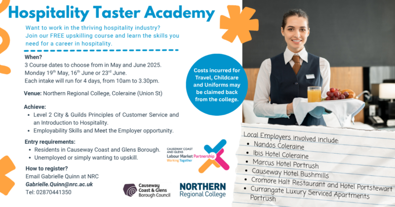 Hospitality Taster Academy with dates and list of local employers PNG
