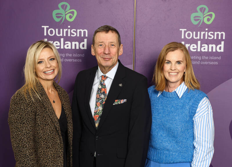 Jennifer Michael, National Trust – Giant’s Causeway; Shane Clarke, Tourism Ireland; and Kerrie McGonigle, Causeway Coast and Glens Borough Council, at the launch of Tourism Ireland’s 2025 marketing plans in Belfast.