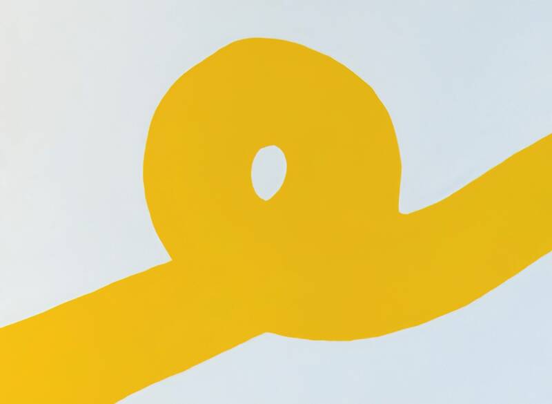 Anne McAlarney anama. A painting of a yellow swirl on a white background.