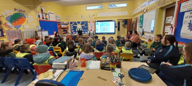 Armoy Primary School and St Olcan’s Primary School pictured at the Ulster Scots workshop with renowned writer and poet, Robert Campbell.