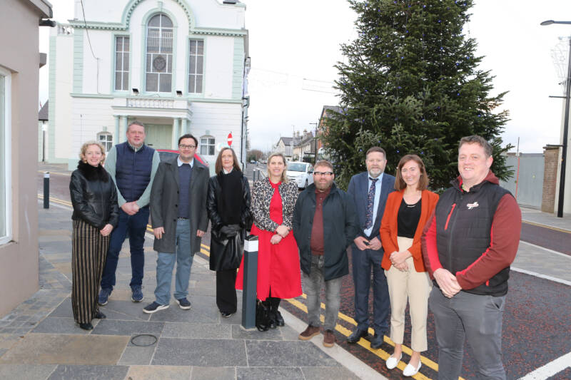 Causeway Coast and Glens Borough Council has hosted a special site tour to mark the completion of the environmental improvement scheme in the High Street area of Ballymoney. Pictured are (l-r) Pat Mulvenna, CCG Director, Leisure & Development; Paul McFlynn, Director, CivCo; Cllr Lee Kane; Rhonda J. Williamson, DfC CCG Urban Regeneration Team; Pauline Campbell, DfC North West Development Office Director; Jonny Stewart, GM Design Associates; Gregg McClements, CCG Capital Projects Manager; Stephanie Bell, Project Manager, WH Stephens and Gavin Connolly, Contracts Manager, CivCo.