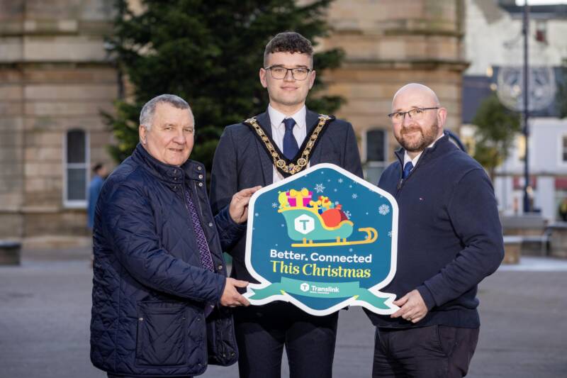 Mayor of Causeway Coast and Glens, Councillor Ciarán McQuillan promoting the Translink bus and rail services in the Causeway Coast and Glens over the Christmas period.