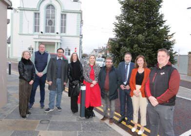 Causeway Coast and Glens Borough Council has hosted a special site tour to mark the completion of the environmental improvement scheme in the High Street area of Ballymoney. Pictured are (l-r) Pat Mulvenna, CCG Director, Leisure & Development; Paul McFlynn, Director, CivCo; Cllr Lee Kane; Rhonda J. Williamson, DfC CCG Urban Regeneration Team; Pauline Campbell, DfC North West Development Office Director; Jonny Stewart, GM Design Associates; Gregg McClements, CCG Capital Projects Manager; Stephanie Bell, Project Manager, WH Stephens and Gavin Connolly, Contracts Manager, CivCo.