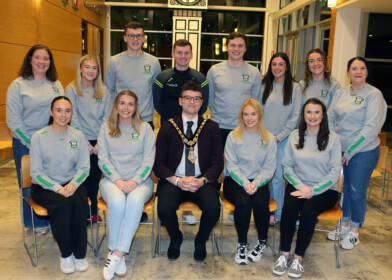 Mayor of Causeway Coast and Glens, Councillor Ciarán McQuillan, hosted a reception for members of Glenullin GAC to celebrate their All Ireland Scór win. Included in the photo is the All-Ireland winning Senior Ballad Group, and representatives from the Senior Instrumental and Set Dancing teams who also competed at All Ireland level.