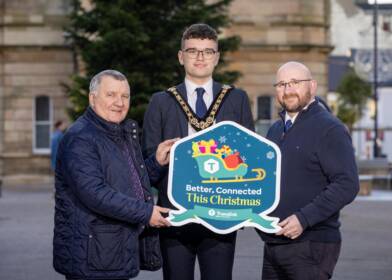 Mayor of Causeway Coast and Glens, Councillor Ciarán McQuillan promoting the Translink bus and rail services in the Causeway Coast and Glens over the Christmas period.