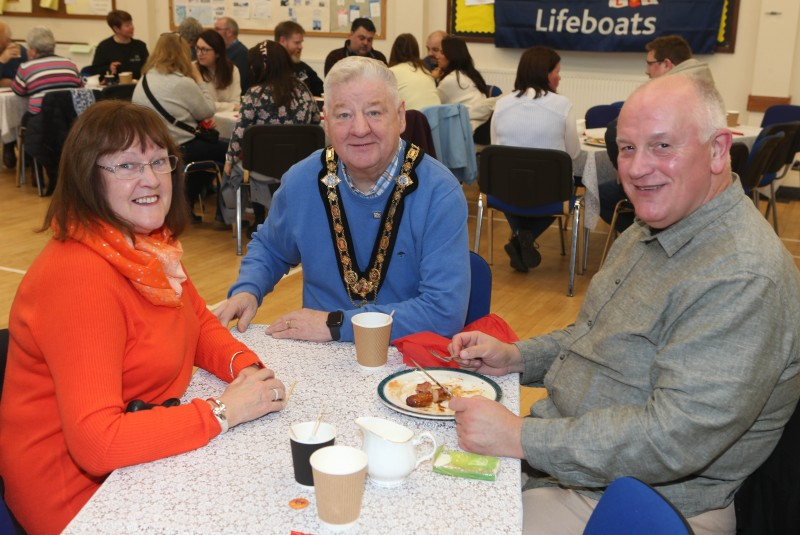 The Mayor, Councillor Steven Callaghan with Cathy and Randall Scott at the big breakfast event in Limavady.