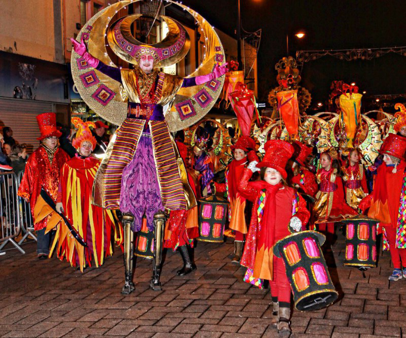 Striking characters warm the evening as the Christmas street parade makes its way to the Diamond for the Christmas Lights Switch On.