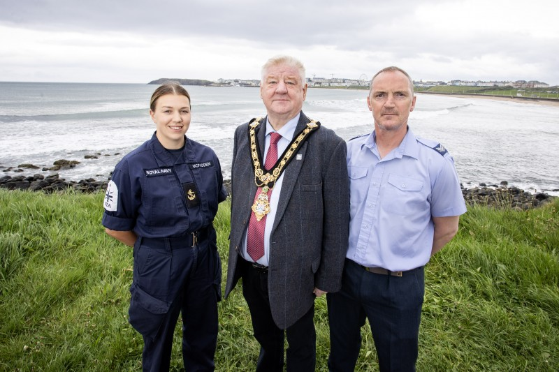 The Mayor, Cllr Steven Callaghan, with representatives from the Royal Navy and the Royal Air Force