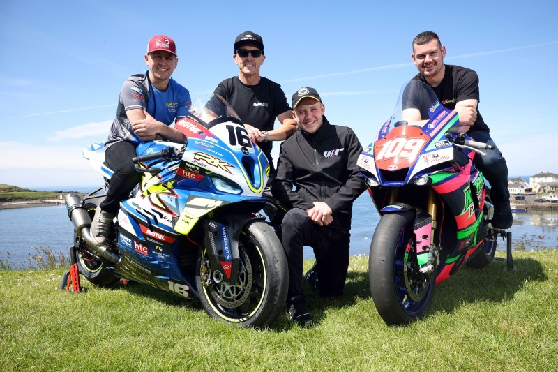 Pictured at the launch of Armoy Road Races at the Bayview Hotel, Portballintrae, road racers, Dominic Herbertson, Jeremy McWilliams, Ryan Whitehall and Neil Kernohan.