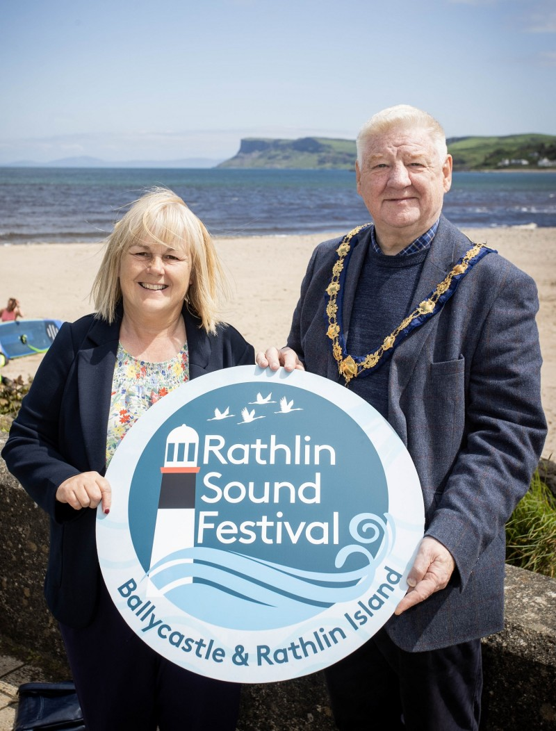 The Mayor of Causeway Coast and Glens Councillor Steven Callaghan, Deputy Mayor Councillor Margaret-Anne McKillop who both attended this year’s Rathlin Sound Festival. The pair are pictured at Ballycastle seafront.