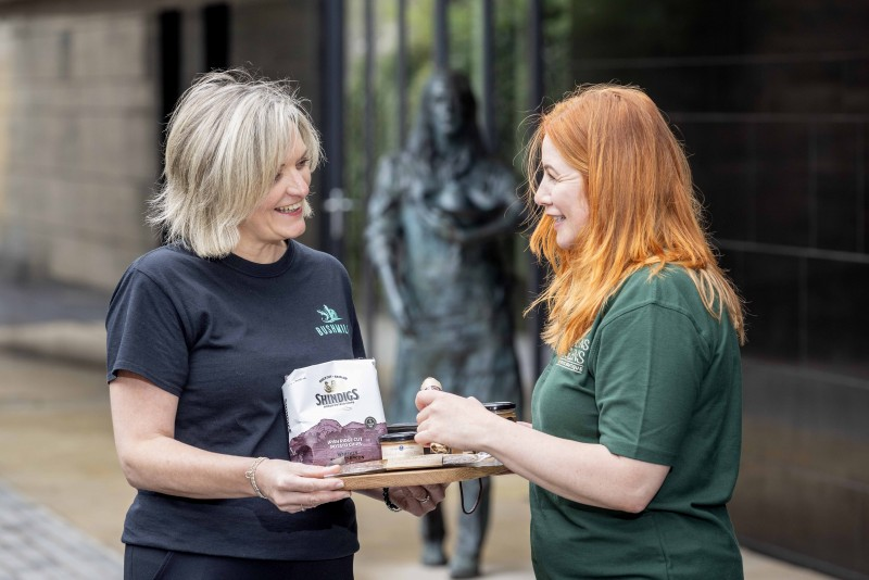 Wendy Gallagher, Causeway Coast Foodie Tours and Shauna McFall, Seasons of the Glens, sampling some of the locally produced food that will be showcased at the Bushmills Salmon & Whiskey Festival from Friday 4th to Sunday 6th October.